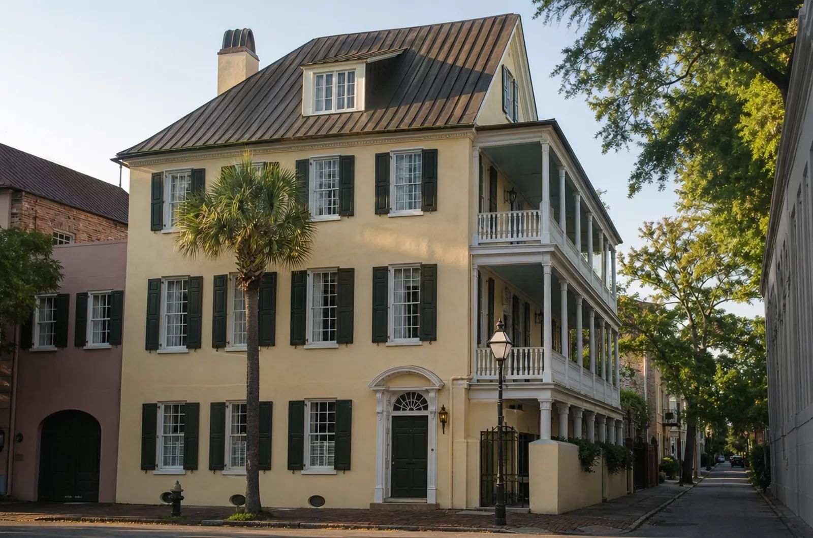 Metal Roof Replacement in Charleston, SC: standing seam metal roof on a historic Charleston single house downtown